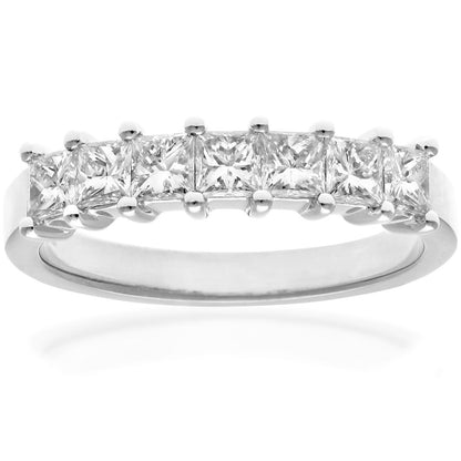 18ct White Gold  Princess 1ct Diamond 7 Stone Eternity Ring 3mm - PR0AXL9555W18JSI