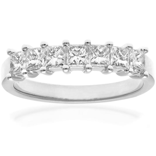 18ct White Gold  Princess 1ct Diamond 7 Stone Eternity Ring 3mm - PR0AXL9555W18JSI