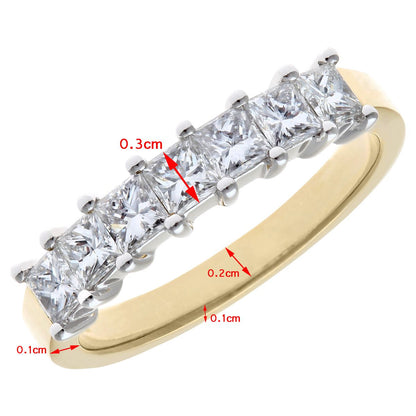 18ct Gold  Princess 1ct Diamond 7 Stone  Eternity Ring 3mm - PR0AXL9555Y18JSI