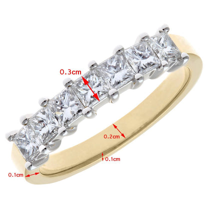 18ct Gold  Princess 1ct Diamond 7 Stone Eternity Ring 3mm - PR0AXL9555Y18JSI