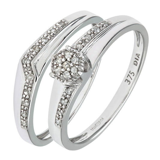 9ct White Gold  Diamond Faux Solitaire ZigZag Eternity Bridal Ring - PR0AXL9816W
