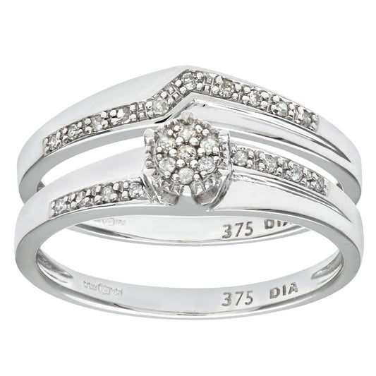 9ct White Gold  Diamond Faux Solitaire ZigZag Eternity Bridal Ring - PR0AXL9816W