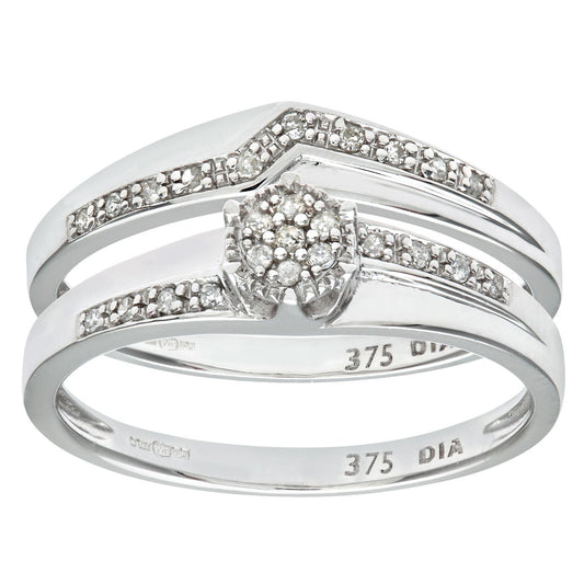 9ct White Gold  Diamond Faux Solitaire ZigZag Eternity Bridal Ring - PR0AXL9816W