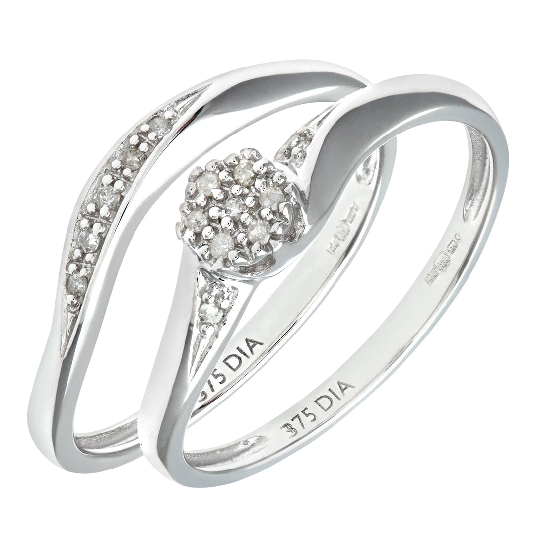 9ct White Gold  Diamond Faux Solitaire Wavy Eternity Bridal Ring - PR0AXL9817W