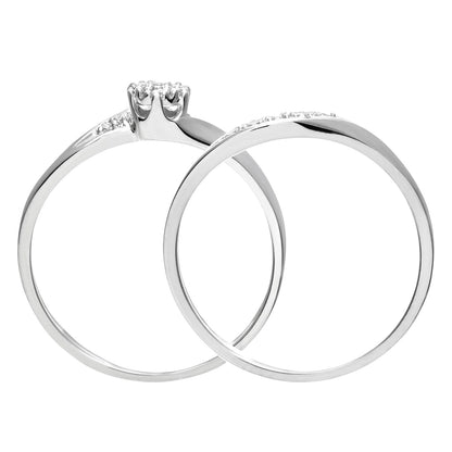 9ct White Gold  Diamond Faux Solitaire Wavy Eternity Bridal Ring - PR0AXL9817W