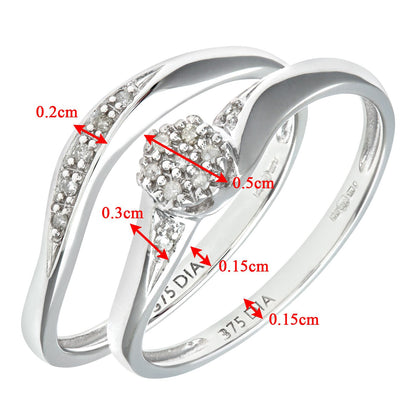 9ct White Gold  Diamond Faux Solitaire Wavy Eternity Bridal Ring - PR0AXL9817W