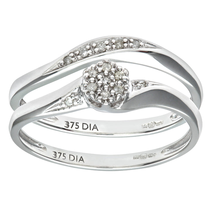9ct White Gold  Diamond Faux Solitaire Wavy Eternity Bridal Ring - PR0AXL9817W