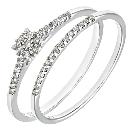 9ct White Gold  Diamond Faux Solitaire Eternity Bridal Ring - PR0AXL9818W
