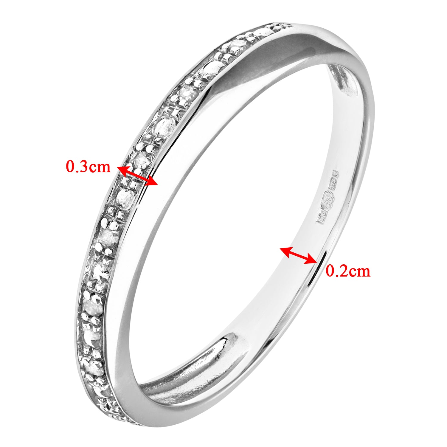 9ct White Gold  2pts Diamond Pave Edge Half Eternity Ring 3mm - PR0AXL9832W