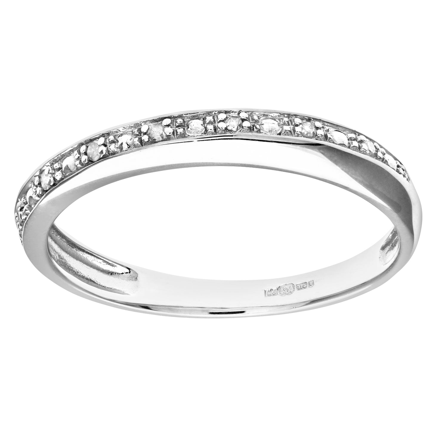 9ct White Gold  2pts Diamond Pave Edge Half Eternity Ring 3mm - PR0AXL9832W