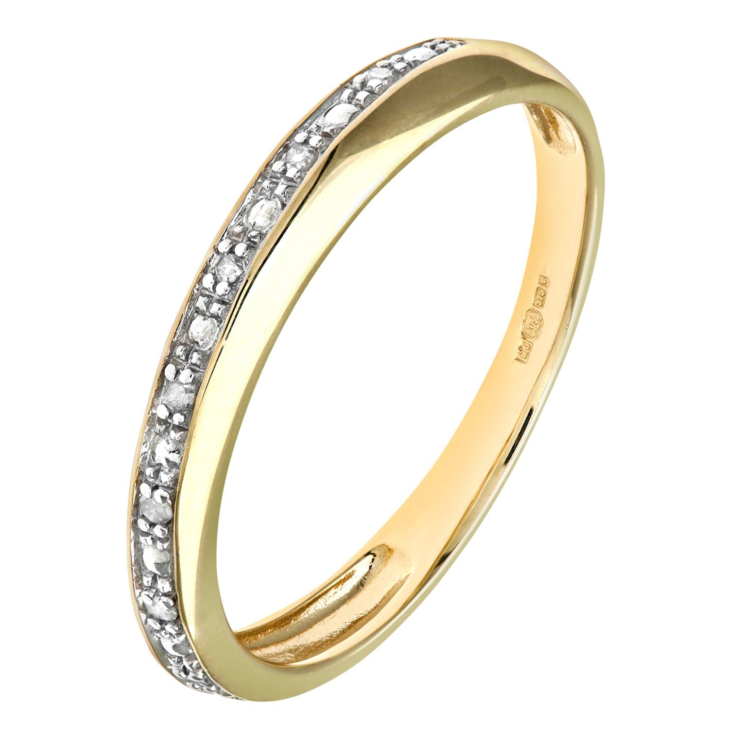 9ct Gold  Round 2pts Diamond Pave Edge Half Eternity Ring 3mm - PR0AXL9832Y