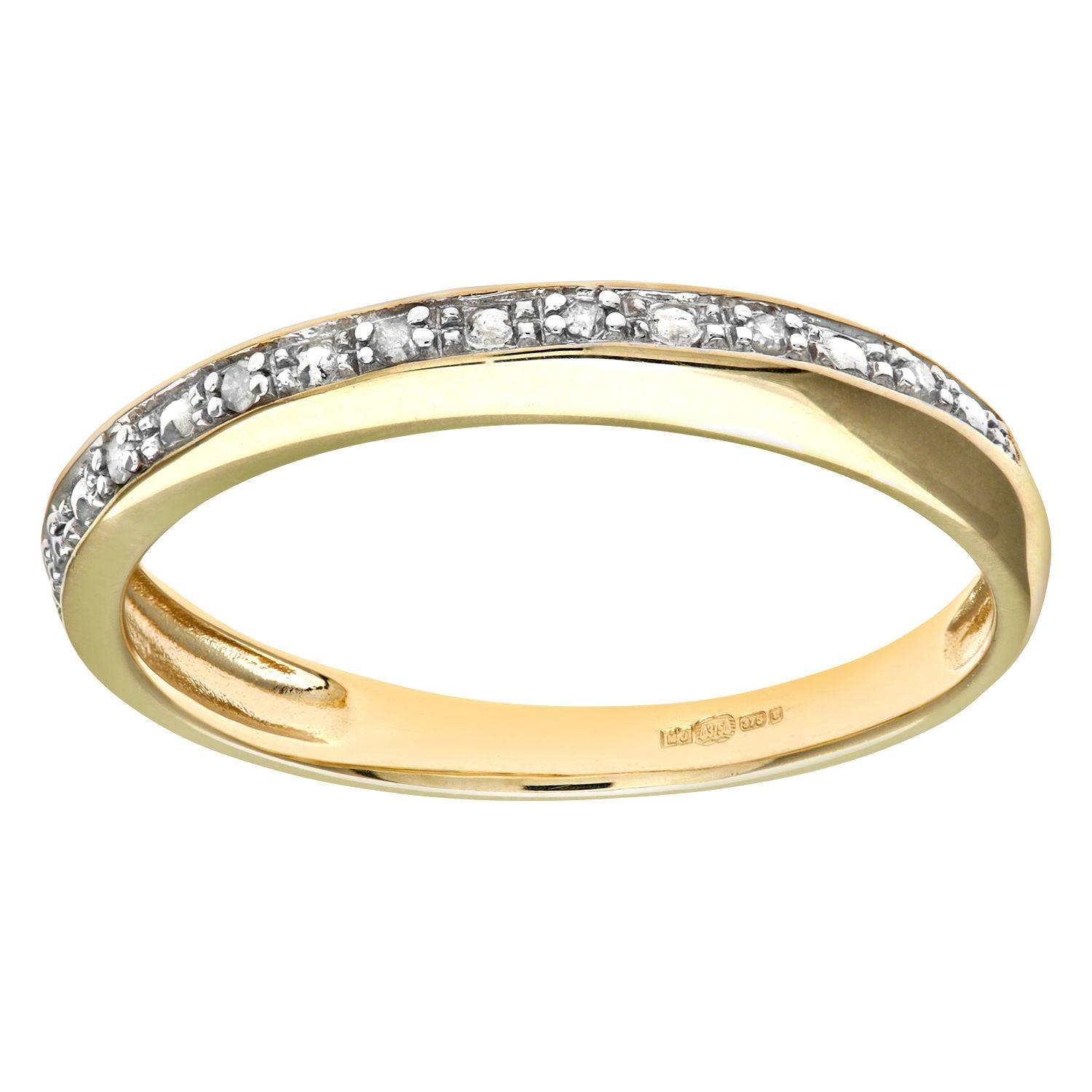 9ct Gold  Round 2pts Diamond Pave Edge Half Eternity Ring 3mm - PR0AXL9832Y