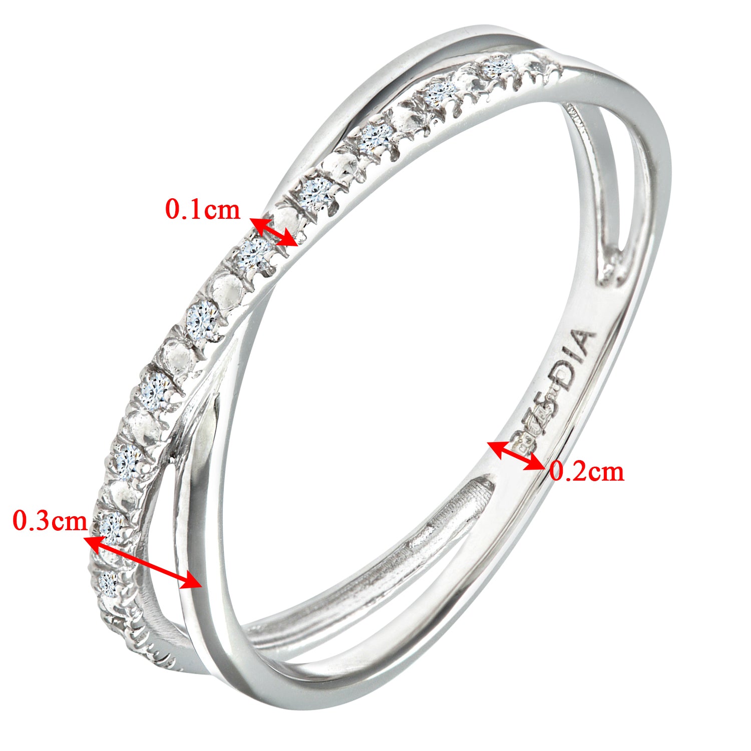 9ct White Gold  Round 5.3pts Diamond Crossover Eternity Ring 2mm - PR1AXL0175W