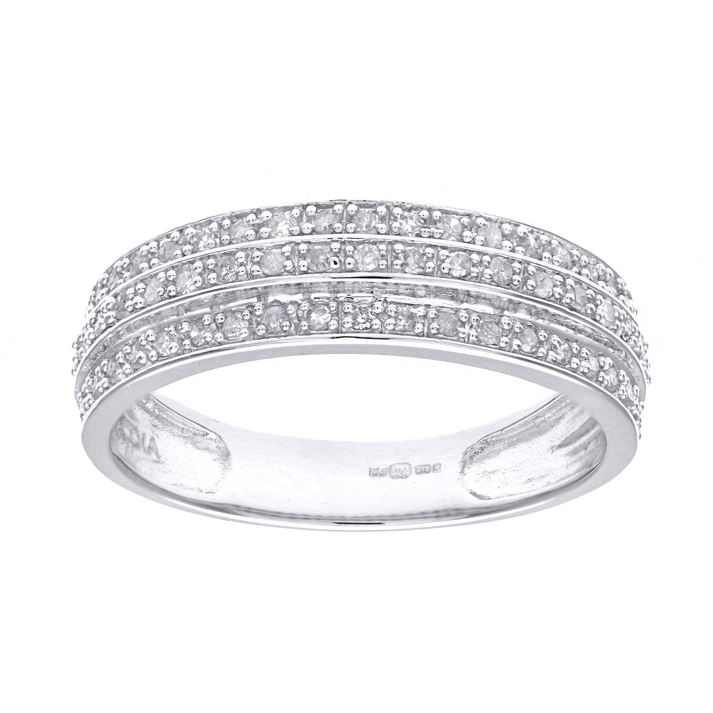9ct White Gold  Round 1/4ct Diamond Tiered 3 Row Eternity Ring 5mm - PR1AXL0180W