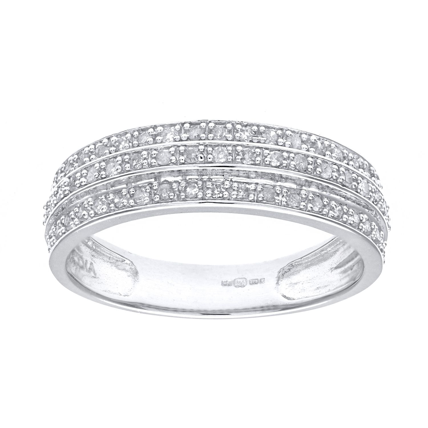9ct White Gold  Round 1/4ct Diamond Tiered 3 Row Eternity Ring 5mm - PR1AXL0180W