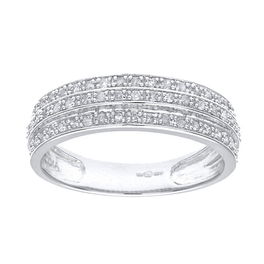 9ct White Gold  Round 1/4ct Diamond Tiered 3 Row Eternity Ring 5mm - PR1AXL0180W