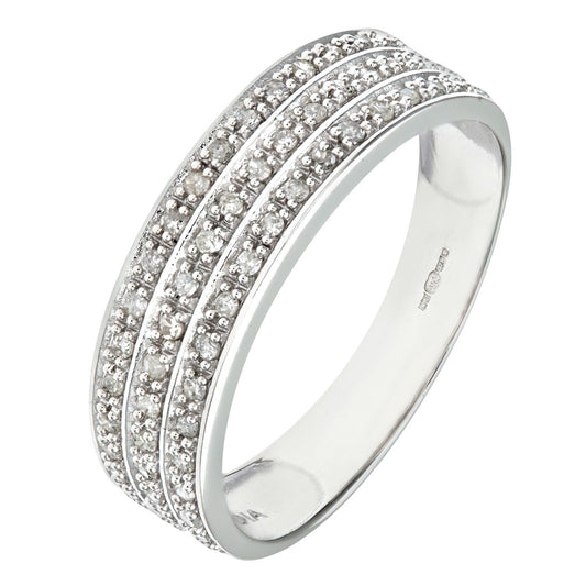 9ct White Gold  Round 1/4ct Diamond Tiered 3 Row Eternity Ring 5mm - PR1AXL0182W