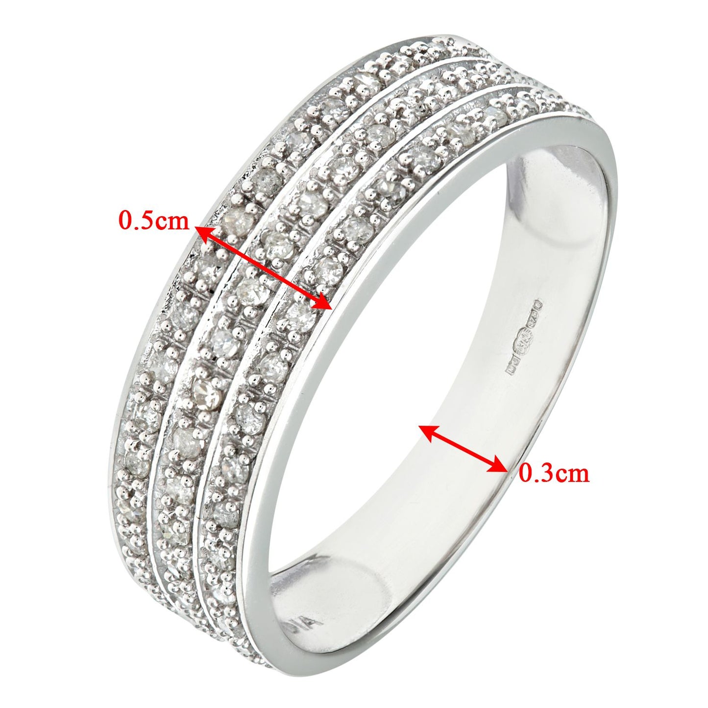 9ct White Gold  Round 1/4ct Diamond Tiered 3 Row Eternity Ring 5mm - PR1AXL0182W