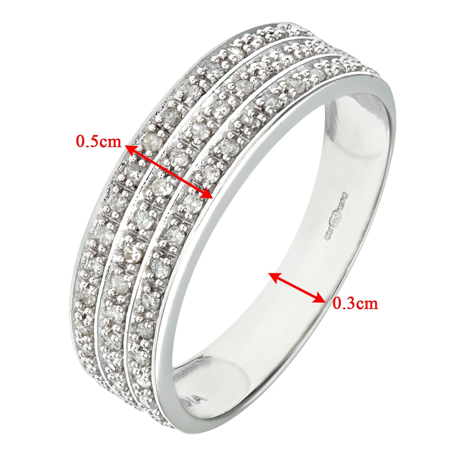9ct White Gold  Round 1/4ct Diamond Tiered 3 Row Eternity Ring 5mm - PR1AXL0182W