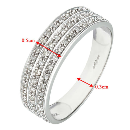9ct White Gold  Round 1/4ct Diamond Tiered 3 Row Eternity Ring 5mm - PR1AXL0182W