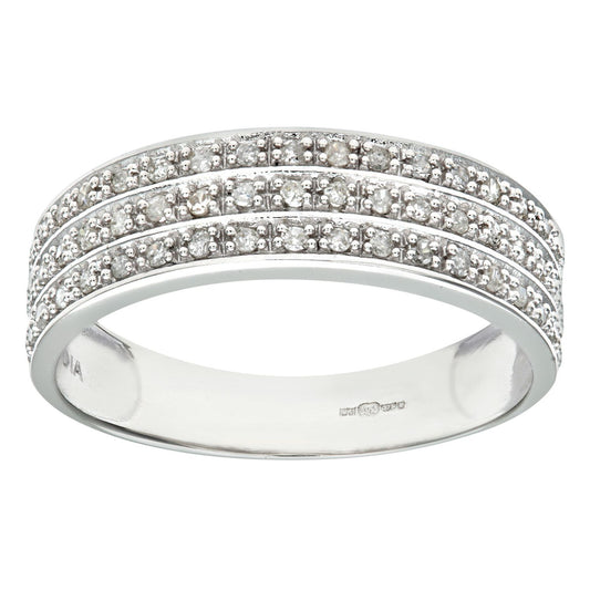 9ct White Gold  Round 1/4ct Diamond Tiered 3 Row Eternity Ring 5mm - PR1AXL0182W
