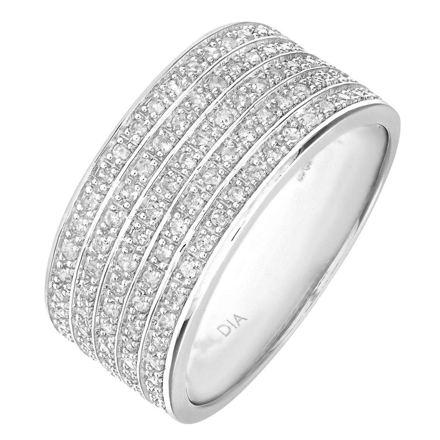 9ct White Gold  Round 1/2ct Diamond Flat 5 Row Eternity Ring 9mm - PR1AXL0183W