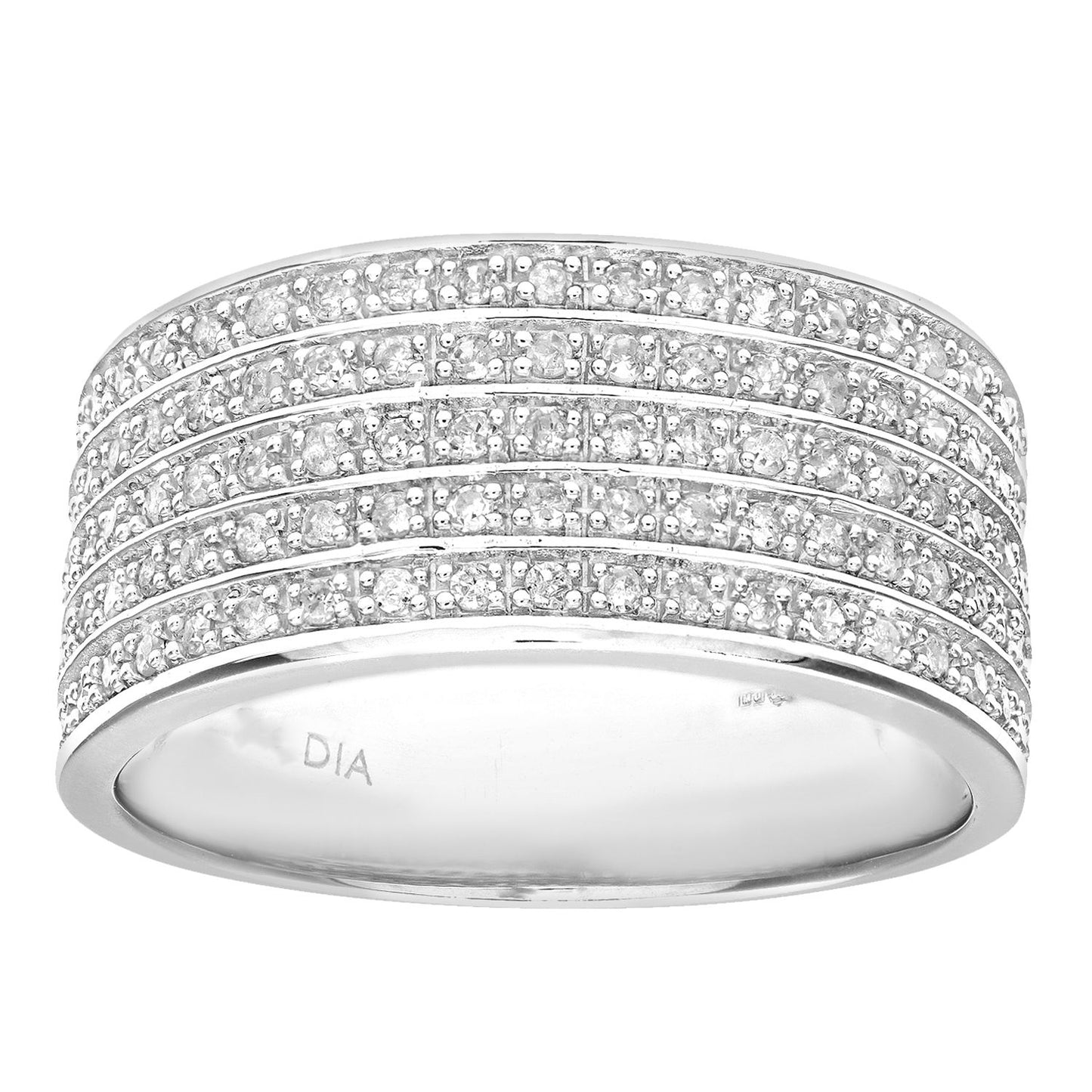 9ct White Gold  Round 1/2ct Diamond Flat 5 Row Eternity Ring 9mm - PR1AXL0183W