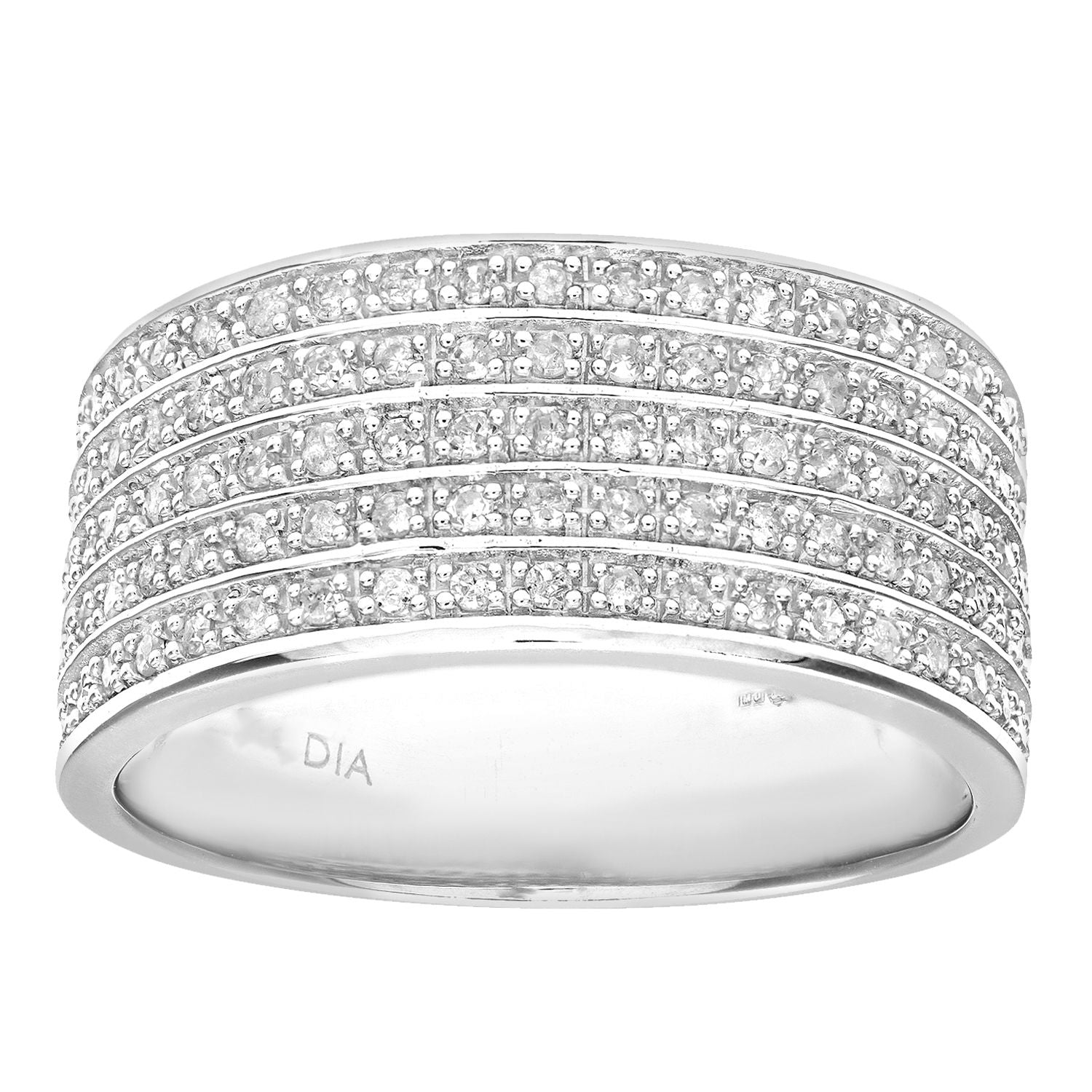9ct White Gold  Round 1/2ct Diamond Flat 5 Row Eternity Ring 9mm - PR1AXL0183W