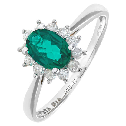 9ct White Gold  1/4ct Diamond Oval Emerald Royal Oval Ring 10mm - PR1AXL0470WEM