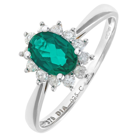 9ct White Gold  1/4ct Diamond Oval Emerald Royal Oval Ring 10mm - PR1AXL0470WEM