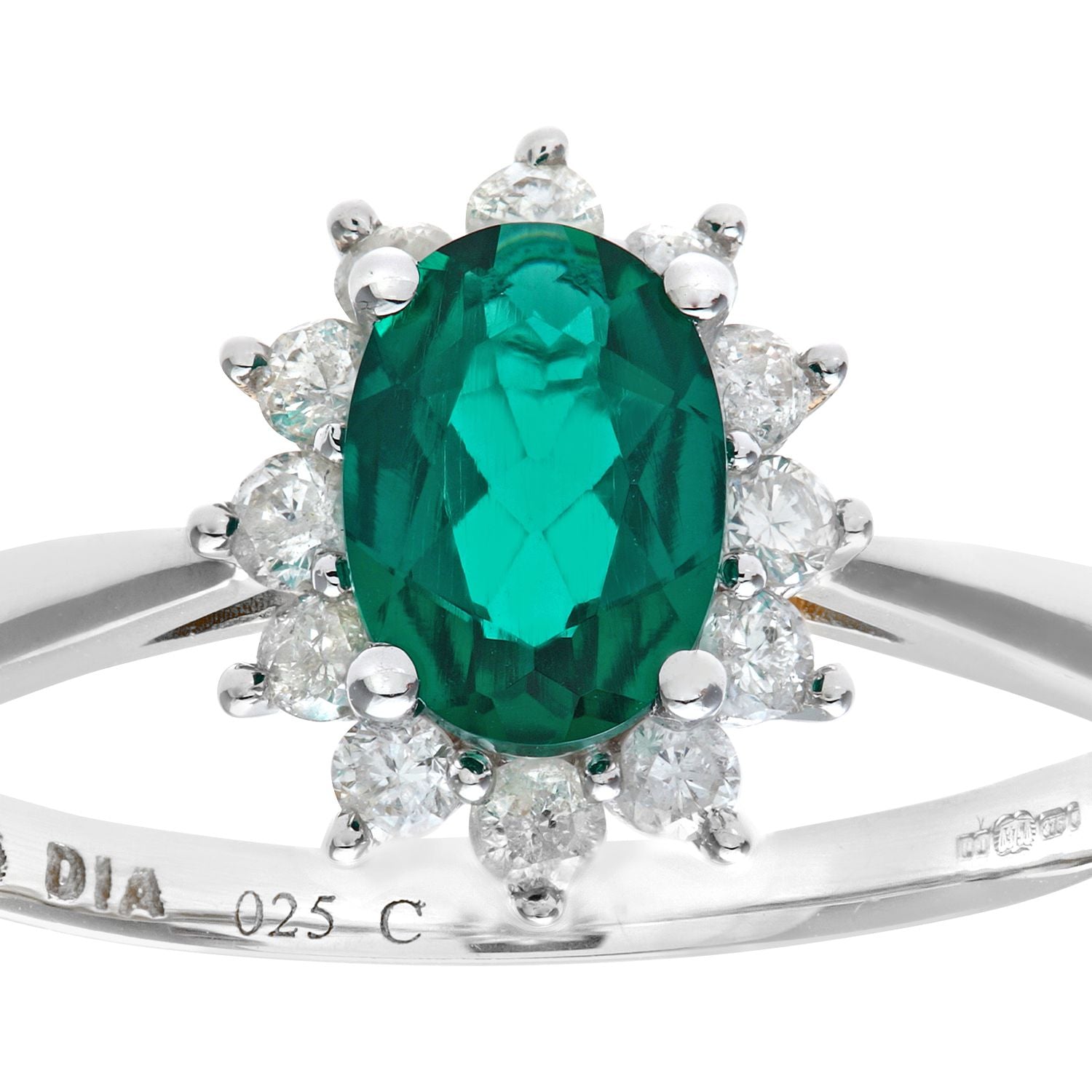 9ct White Gold  1/4ct Diamond Oval Emerald Royal Oval Ring 10mm - PR1AXL0470WEM