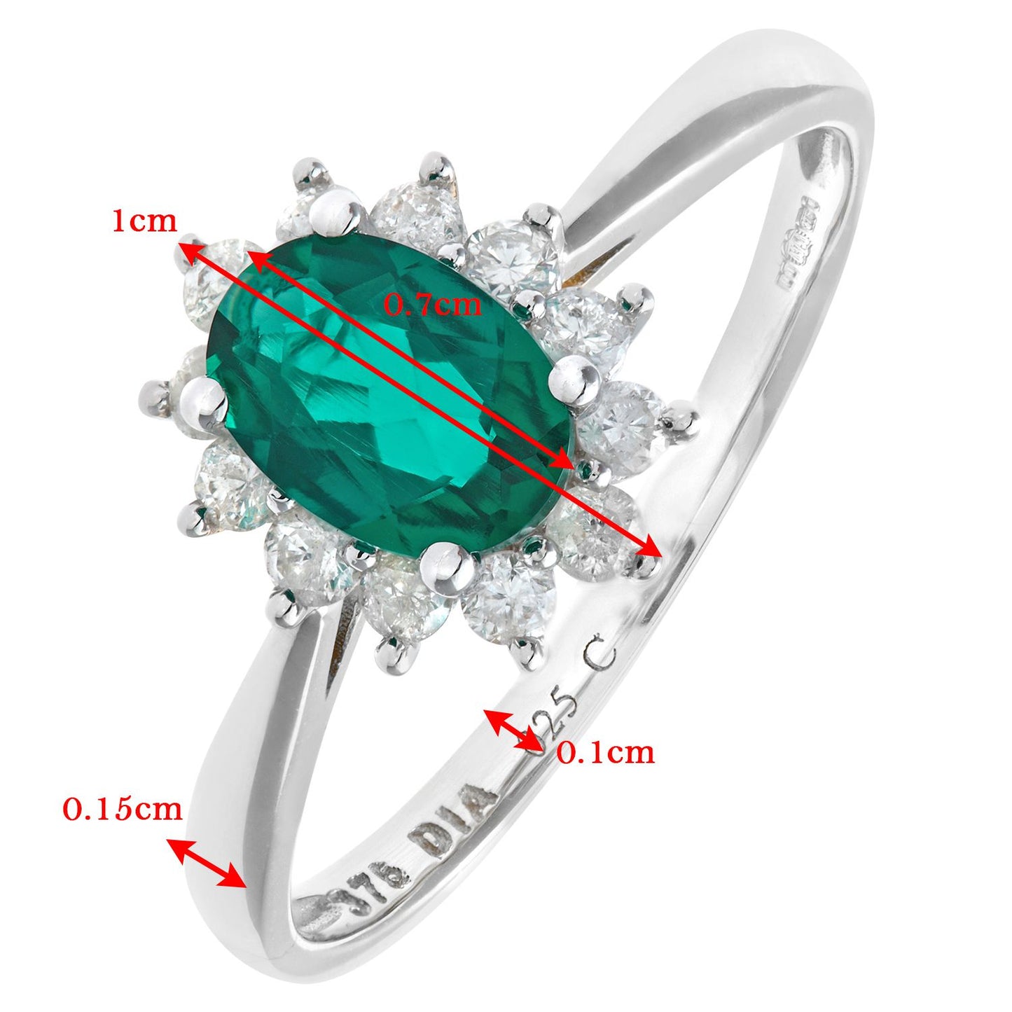 9ct White Gold  1/4ct Diamond Oval Emerald Royal Oval Ring 10mm - PR1AXL0470WEM