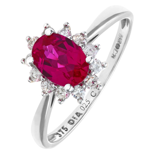 9ct White Gold  1/4ct Diamond Oval Ruby Royal Oval Ring 10mm - PR1AXL0470WRU