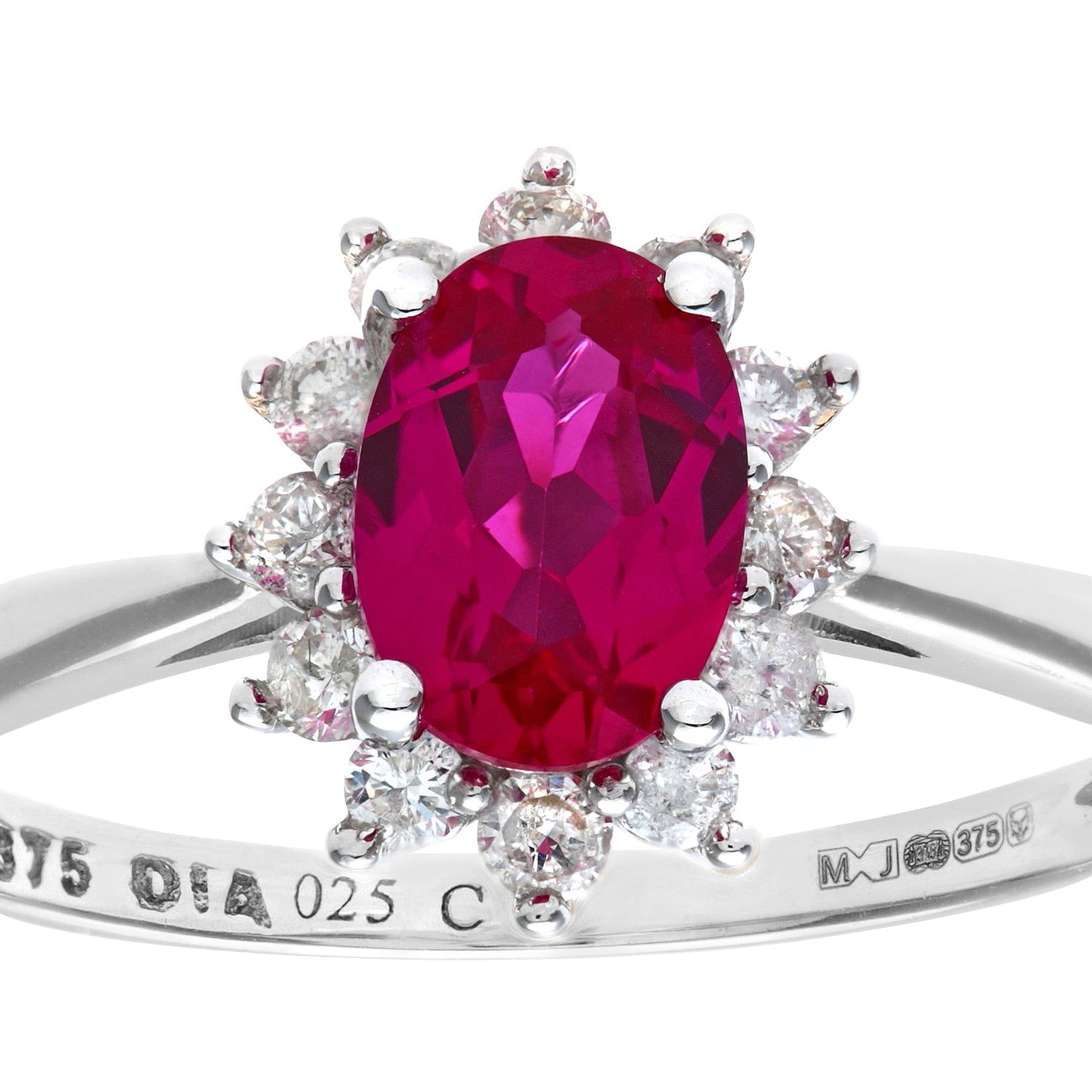 9ct White Gold  1/4ct Diamond Oval Ruby Royal Oval Ring 10mm - PR1AXL0470WRU