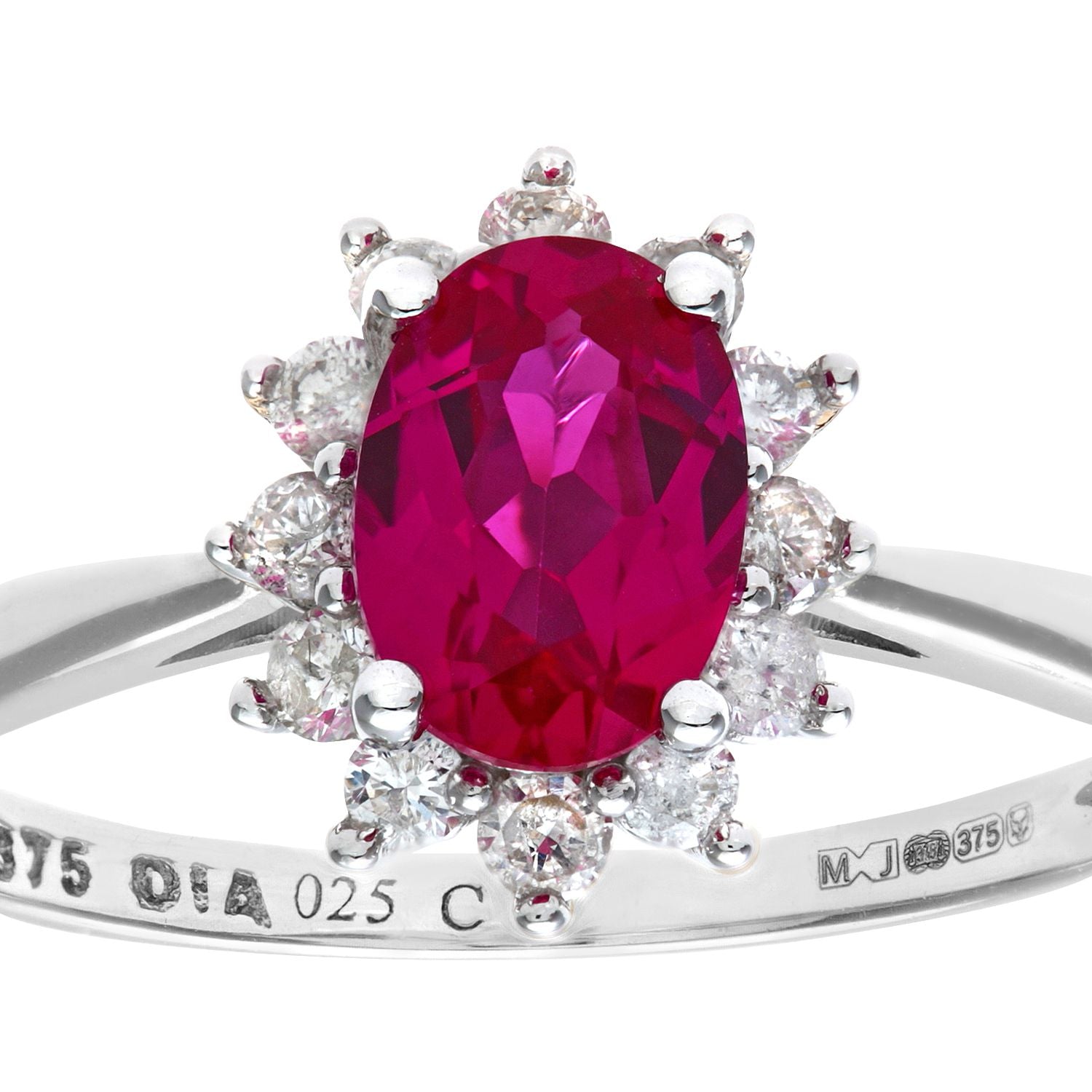 9ct White Gold  1/4ct Diamond Oval Ruby Royal Oval Ring 10mm - PR1AXL0470WRU