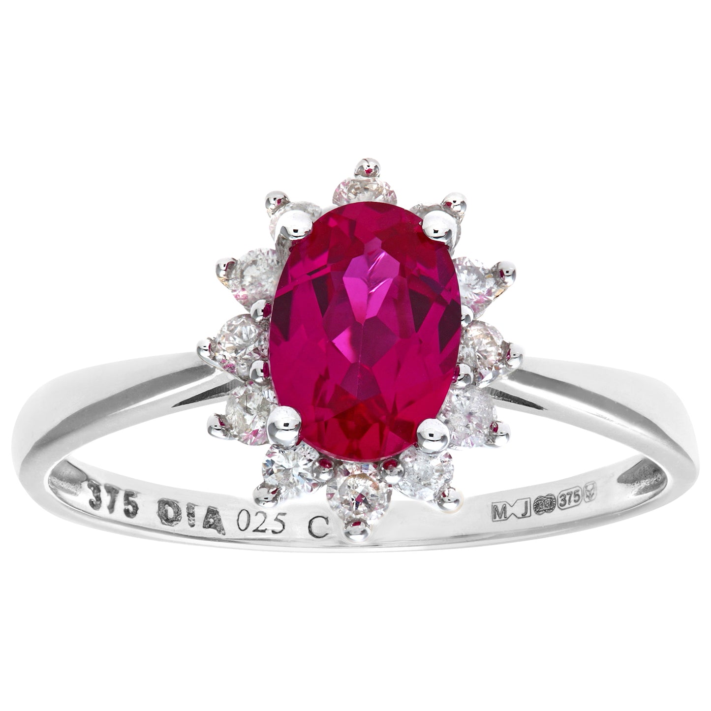 9ct White Gold  1/4ct Diamond Oval Ruby Royal Oval Ring 10mm - PR1AXL0470WRU