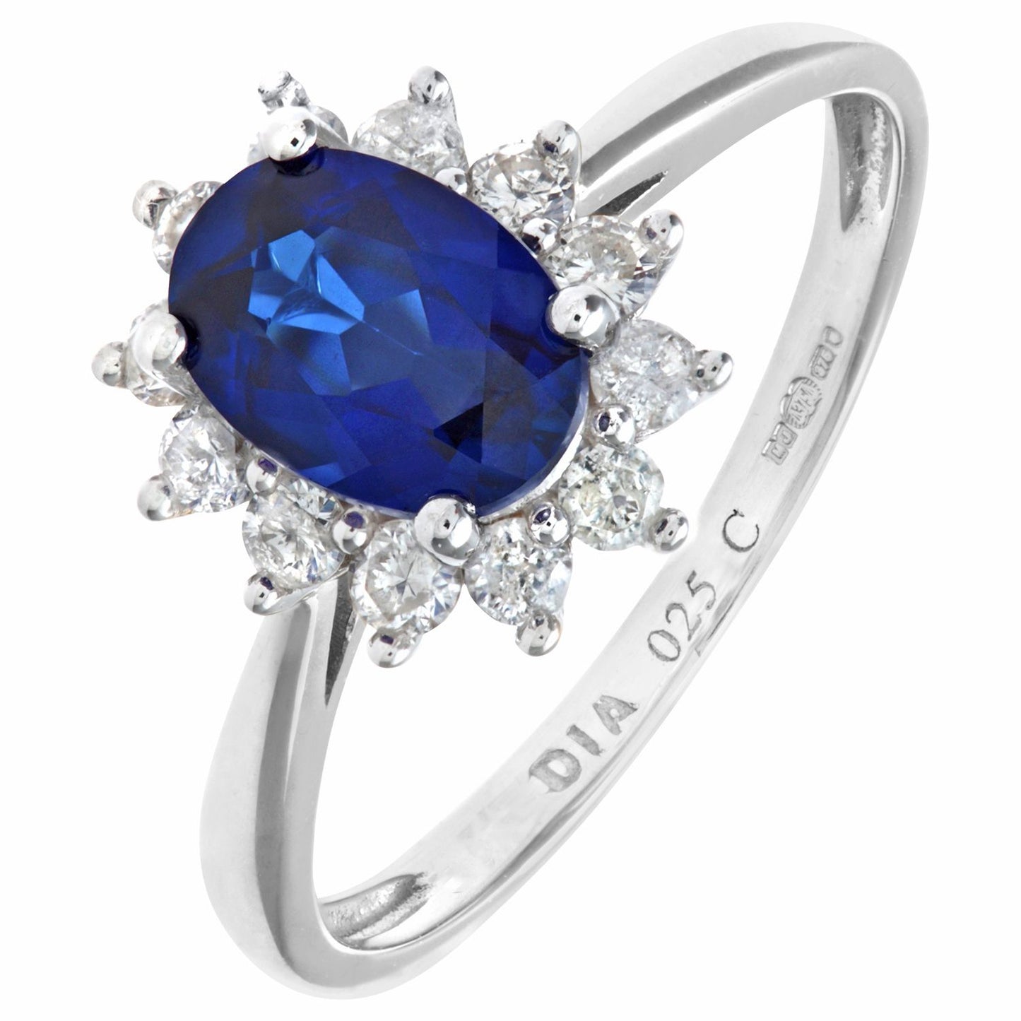 9ct White Gold  1/4ct Diamond Oval Sapphire Royal Oval Ring 10mm - PR1AXL0470WSA