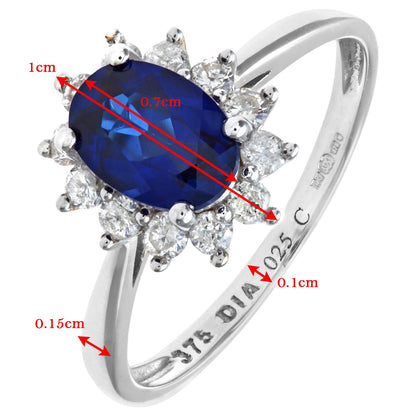 9ct White Gold  1/4ct Diamond Oval Sapphire Royal Oval Ring 10mm - PR1AXL0470WSA