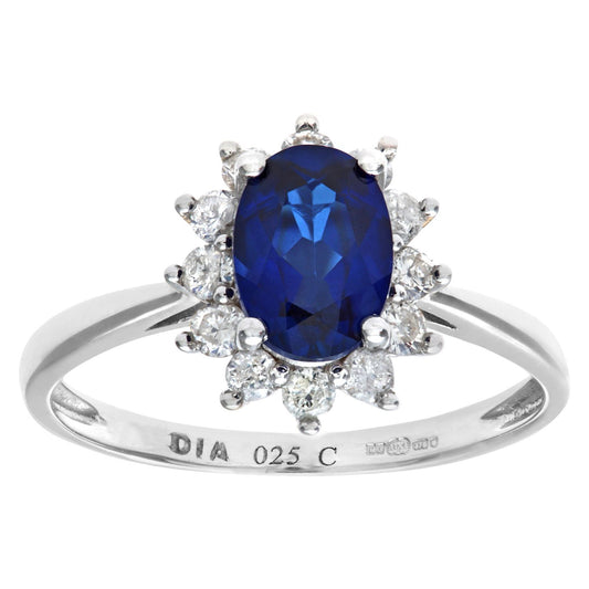 9ct White Gold 1/4ct Diamond Oval Sapphire Royal Oval Ring 10mm - PR1AXL0470WSA