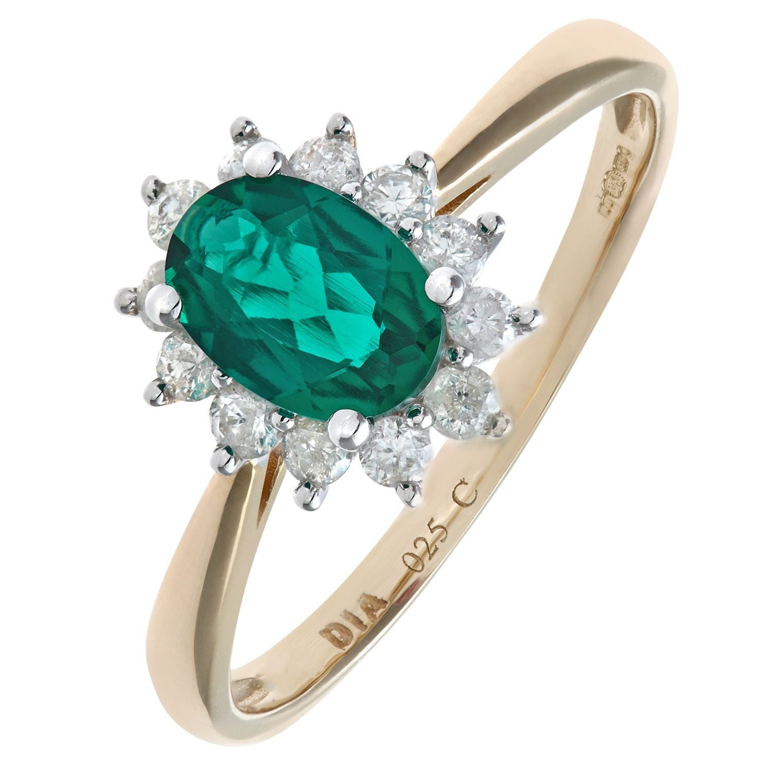 9ct Gold  1/4ct Diamond Oval Emerald Royal Oval Cluster Ring 10mm - PR1AXL0470YEM