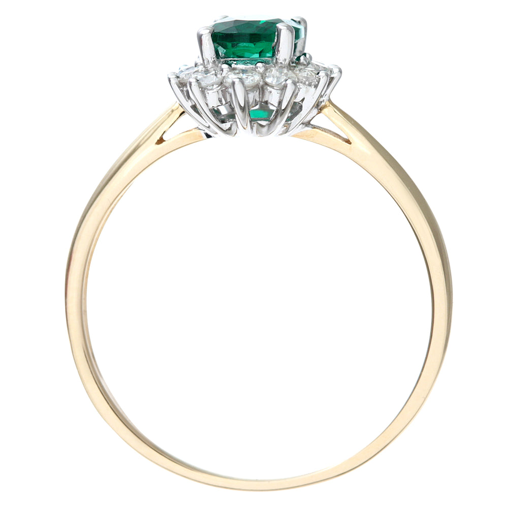 9ct Gold  1/4ct Diamond Oval Emerald  Royal Oval Cluster Ring 10mm - PR1AXL0470YEM