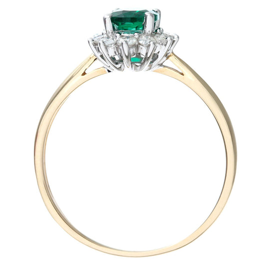 9ct Gold  1/4ct Diamond Oval Emerald Royal Oval Cluster Ring 10mm - PR1AXL0470YEM