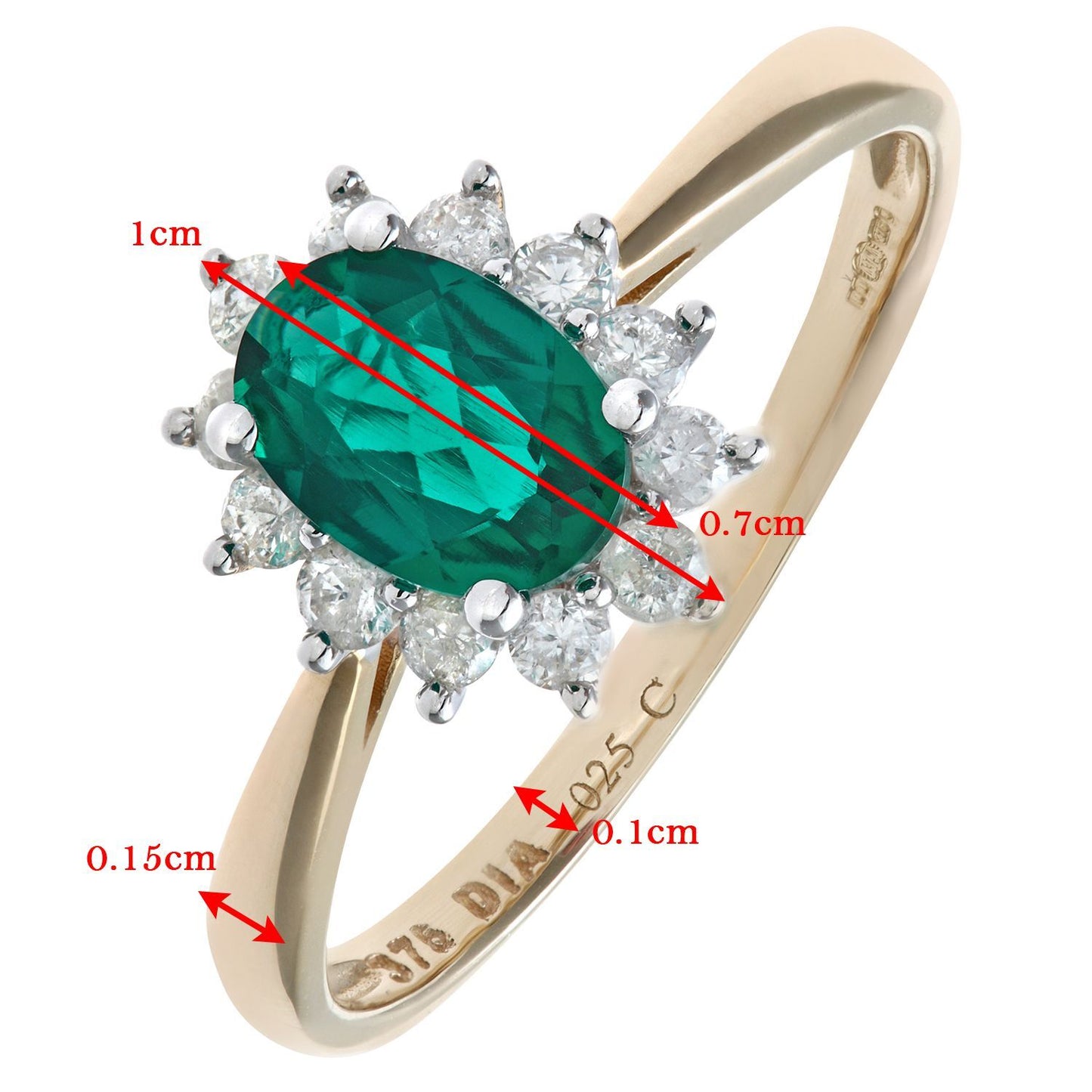 9ct Gold  1/4ct Diamond Oval Emerald Royal Oval Cluster Ring 10mm - PR1AXL0470YEM