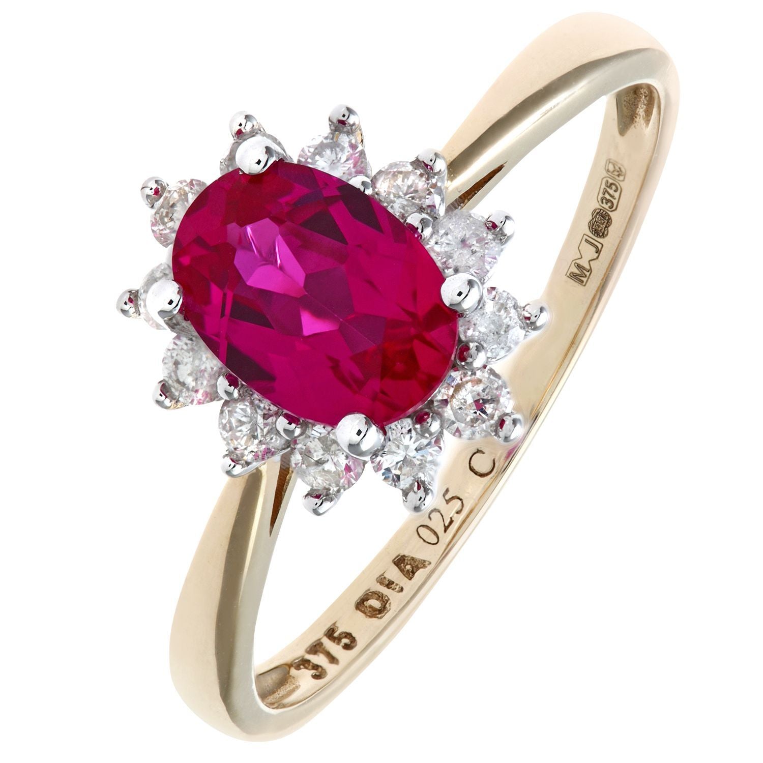 9ct Gold  1/4ct Diamond Oval Ruby Royal Oval Cluster Ring 10mm - PR1AXL0470YRU