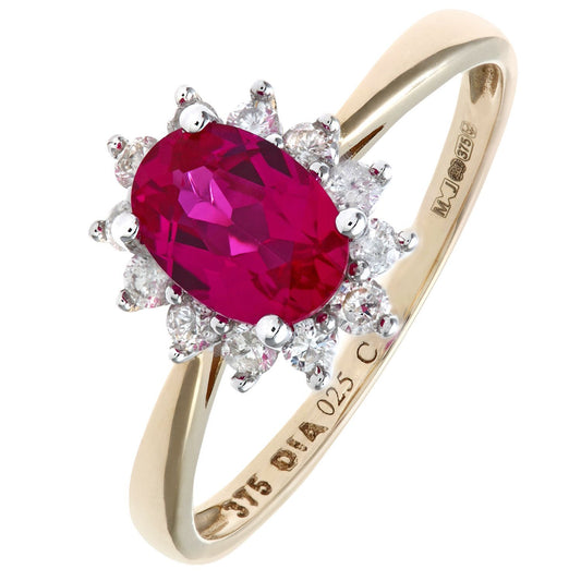 9ct Gold  1/4ct Diamond Oval Ruby Royal Oval Cluster Ring 10mm - PR1AXL0470YRU