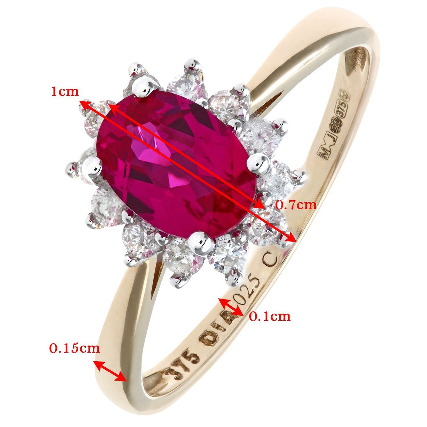 9ct Gold  1/4ct Diamond Oval Ruby Royal Oval Cluster Ring 10mm - PR1AXL0470YRU