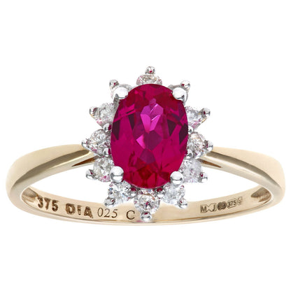 9ct Gold  1/4ct Diamond Oval Ruby Royal Oval Cluster Ring 10mm - PR1AXL0470YRU