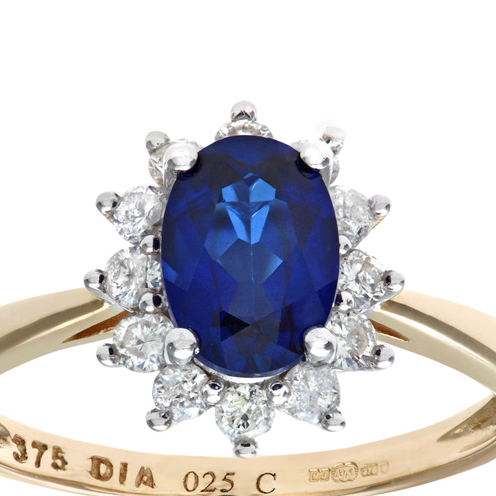 9ct Gold  1/4ct Diamond Oval Sapphire Royal Oval Cluster Ring 10mm - PR1AXL0470YSA