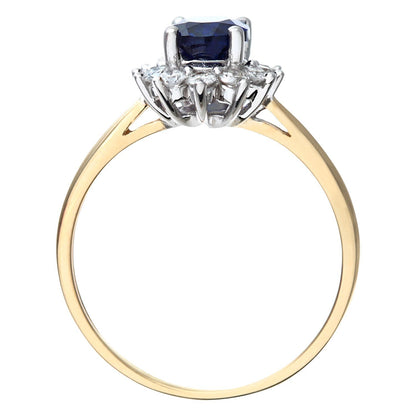 9ct Gold  1/4ct Diamond Oval Sapphire Royal Oval Cluster Ring 10mm - PR1AXL0470YSA