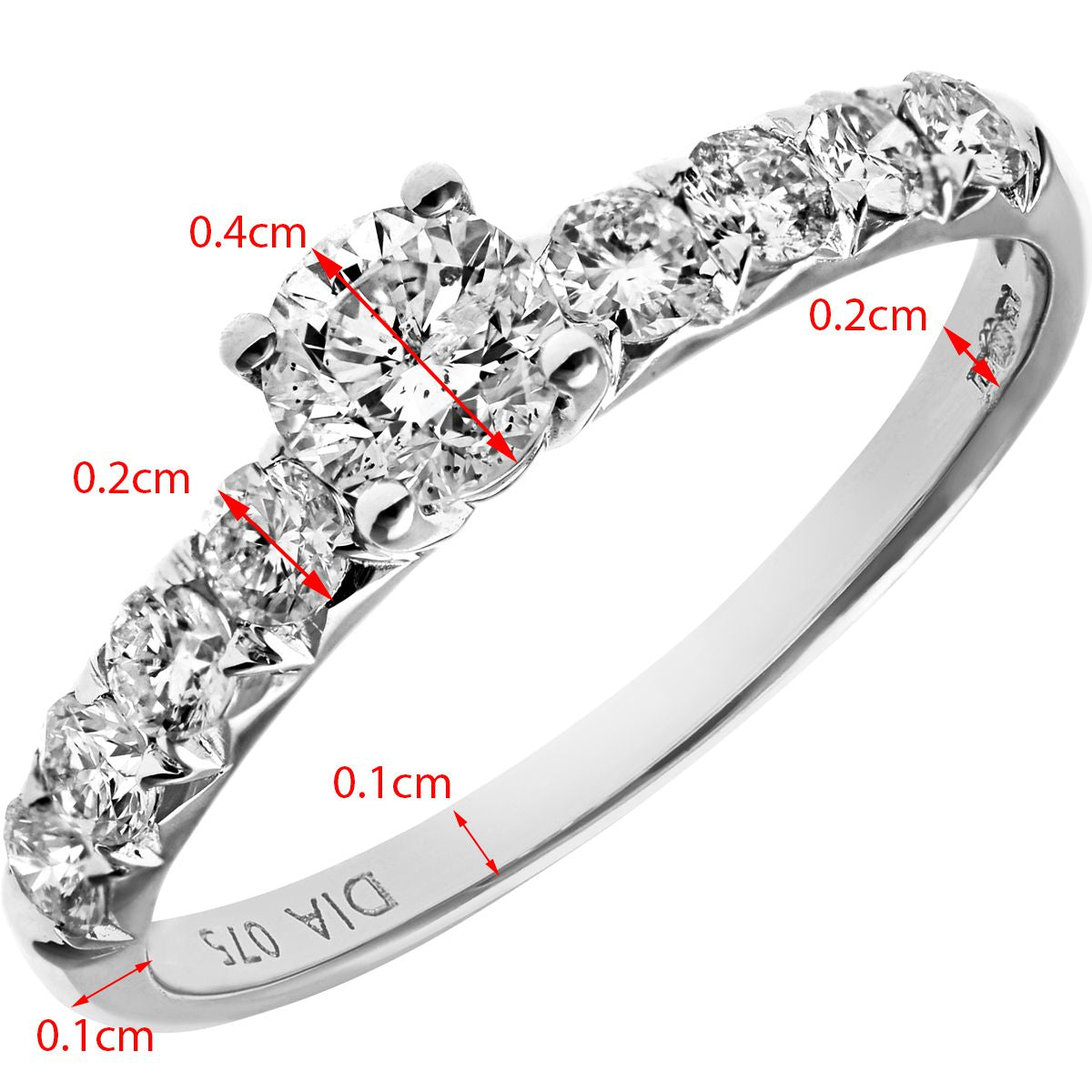 18ct White Gold  0.4ct Diamond 0.35ct Solitaire Ring 2mm 4mm - PR1AXL096118KW